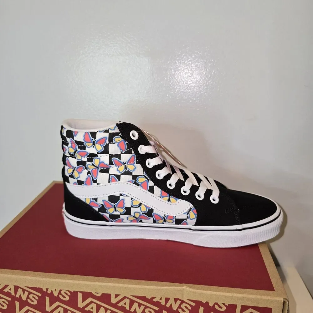 Vans Filmore Hi Women’s High Top Sneakers. Black/White with butterfly design 6